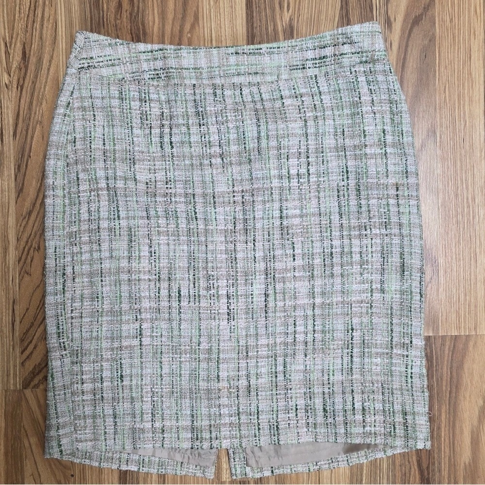 Villager Liz Claiborne Tweed Pencil Skirt Women's Size 12 Tan Green Knee Length